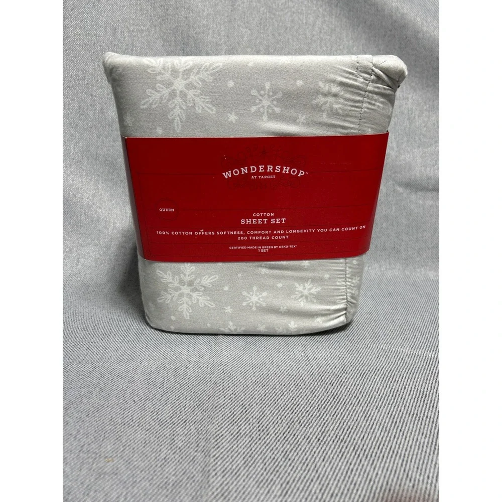 Wondershop Queen Snowflake Cotton Sheet Set Gray Winter Holiday 200TC NEW